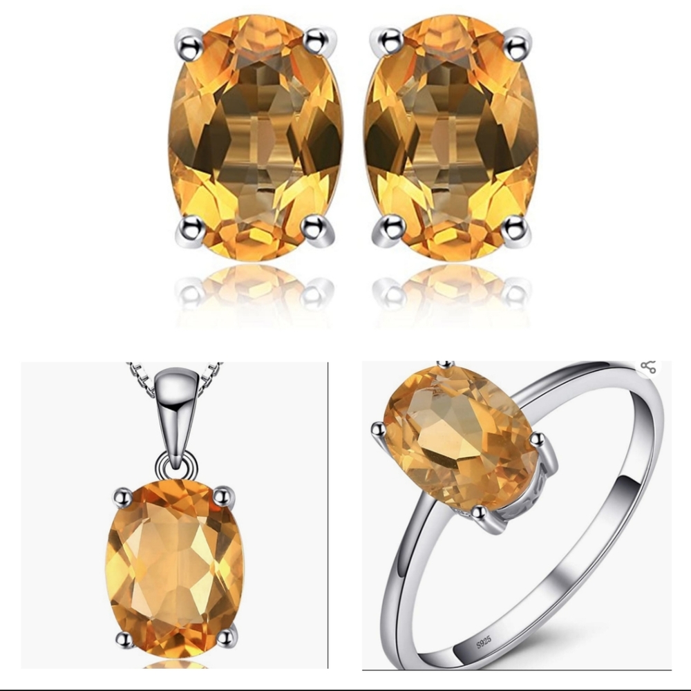 3 Piece Set Sterling Silver Citrine